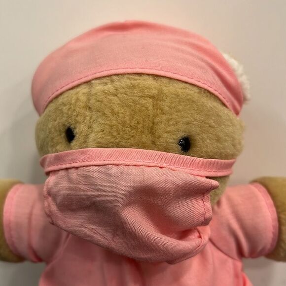 Dakin Dr Tina MD Surgeon Bear Plush Doctor Pink Scrubs Vintage 8” With Tags - Picture 2 of 7